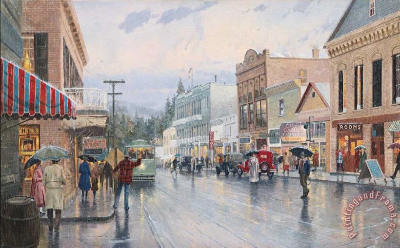 Main Street Trolley painting - Thomas Kinkade Main Street Trolley Art Print