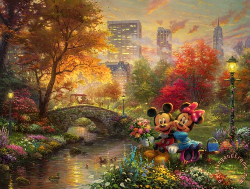 Thomas Kinkade Mickey & Minnie Sweetheart Central Park Art Print