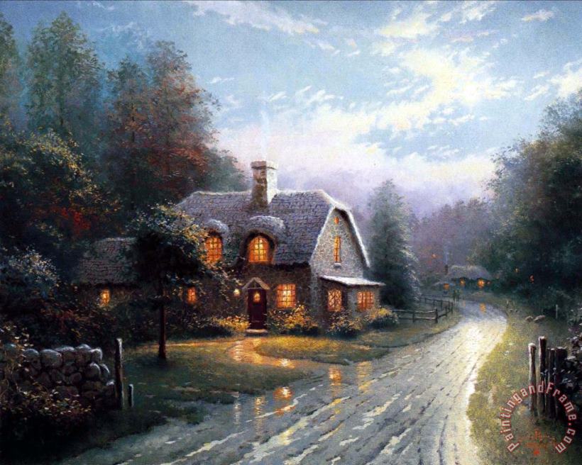 Thomas Kinkade Moonlight Lane I Art Painting