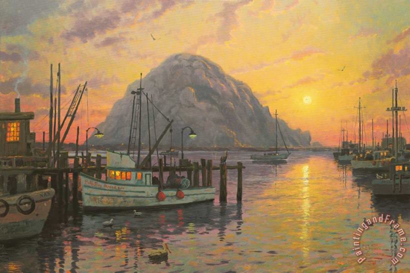 Thomas Kinkade Morro Bay at Sunset Art Print