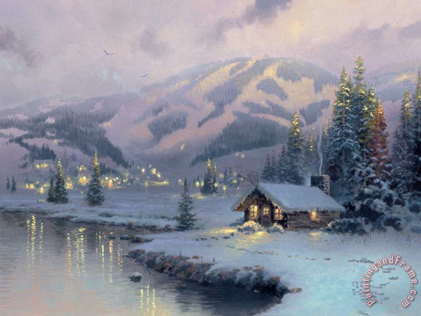 Thomas Kinkade Olympic Mountain Evening Art Painting