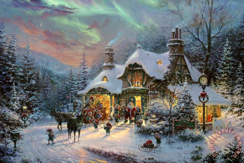 Thomas Kinkade Santa's Night Before Christmas Art Painting