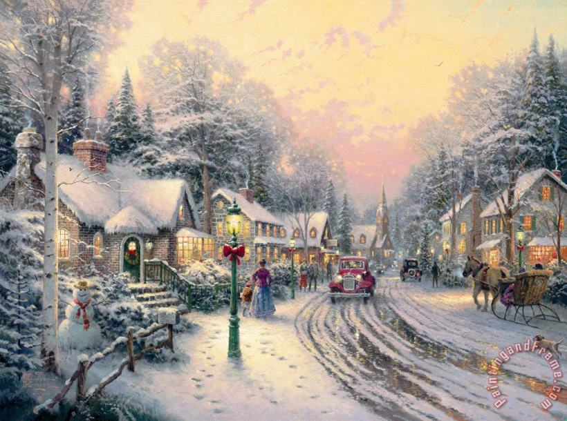 Thomas Kinkade Village Christmas Art Print