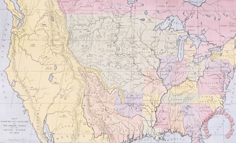 Thomas L McKenney and James Hall Map showing the localities of the Indian tribes of the US in 1833 Art Painting
