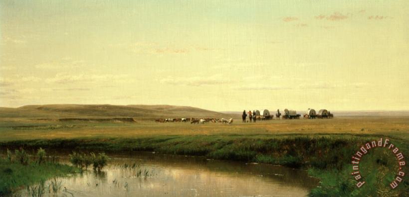 A Wagon Train on the Plains painting - Thomas Worthington Whittredge A Wagon Train on the Plains Art Print
