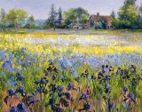 Timothy Easton - Irises and Two Fir Trees painting