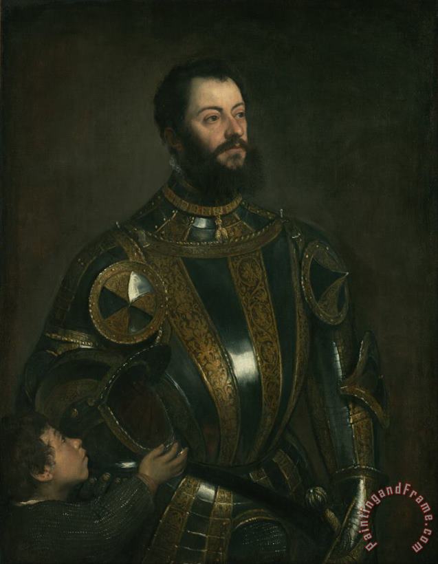 Portrait Of Alfonso D Avalos Marquis Of Vasto In Armor With A Page painting - Titian Portrait Of Alfonso D Avalos Marquis Of Vasto In Armor With A Page Art Print