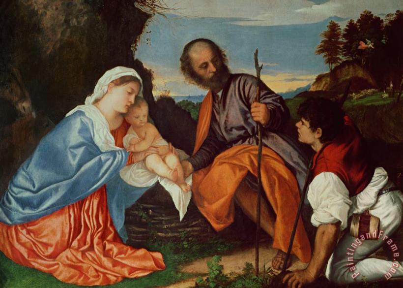 The Holy Family And a Shepherd painting - Titian The Holy Family And a Shepherd Art Print