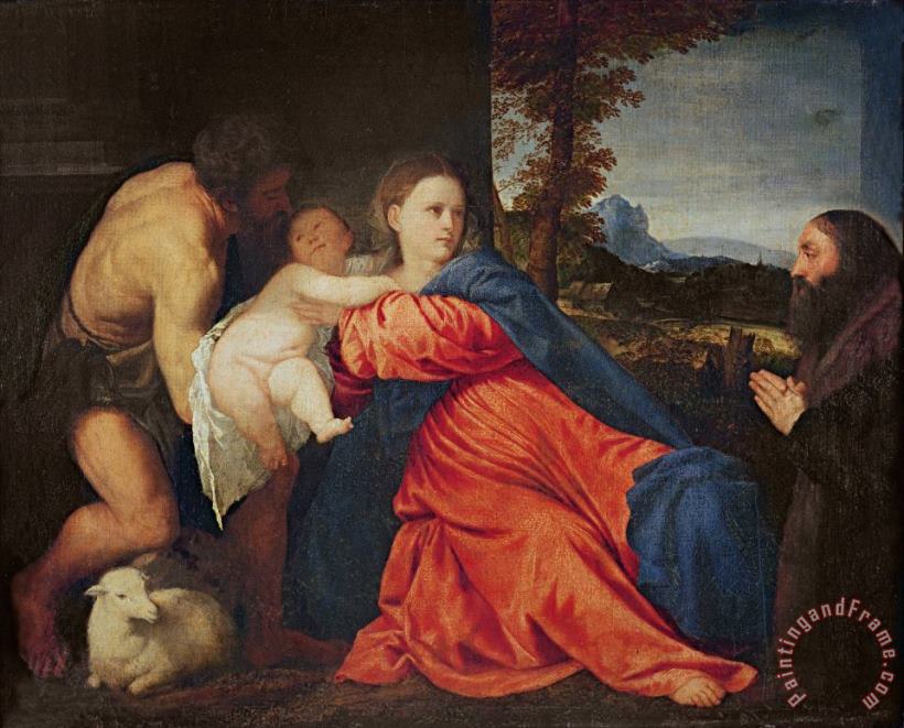 Virgin and Infant with Saint John the Baptist and Donor painting - Titian Virgin and Infant with Saint John the Baptist and Donor Art Print