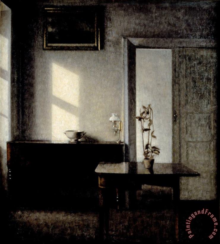 Vilhelm Hammershoi Interior with Potted Plant on Card Table, Bredgade 25 Art Painting