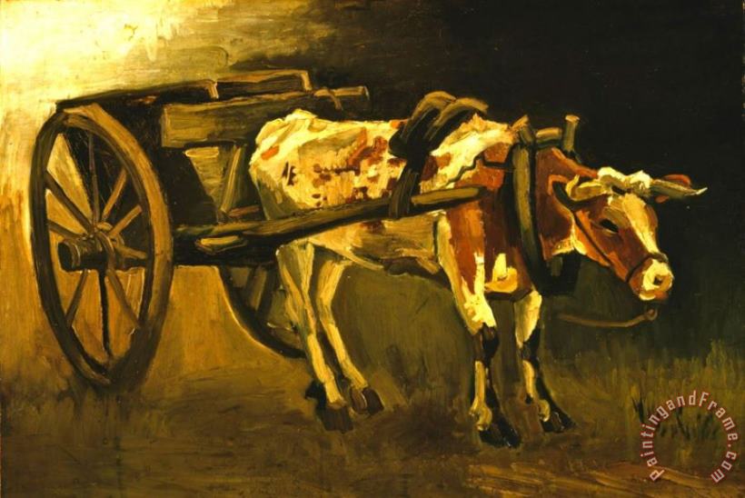 Cart with Reddish-brown Ox painting - Vincent van Gogh Cart with Reddish-brown Ox Art Print