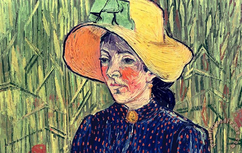 Vincent van Gogh Young Peasant Girl In A Straw Hat Sitting In Front Of A Wheatfield Art Print