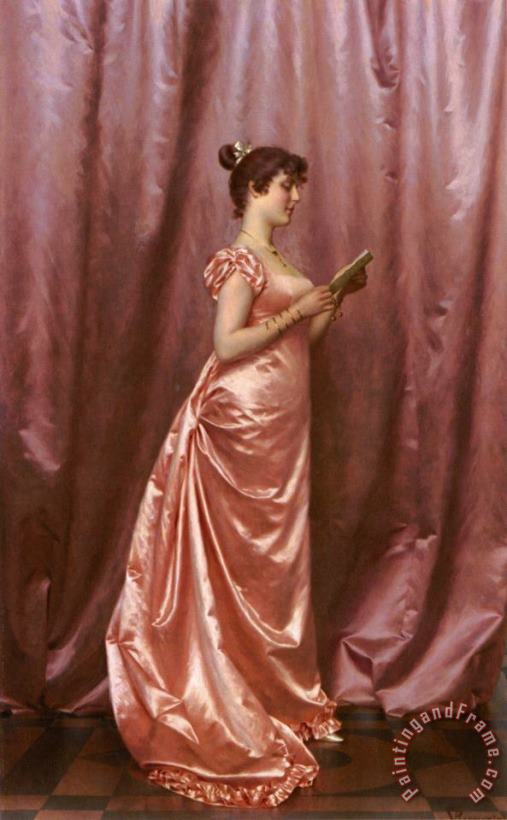 Vittorio Reggianini Elegant Lady in Pink Art Painting