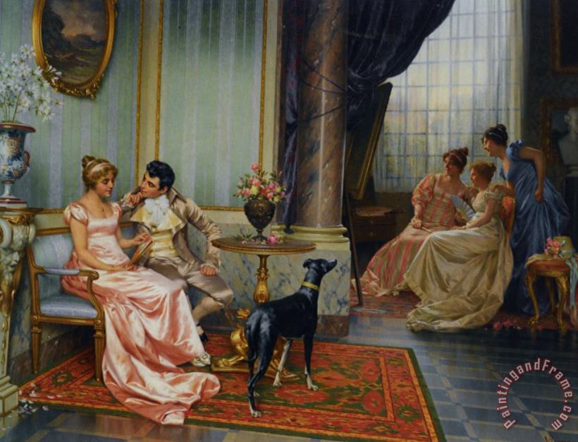 Interior with Elegant Figures painting - Vittorio Reggianini Interior with Elegant Figures Art Print