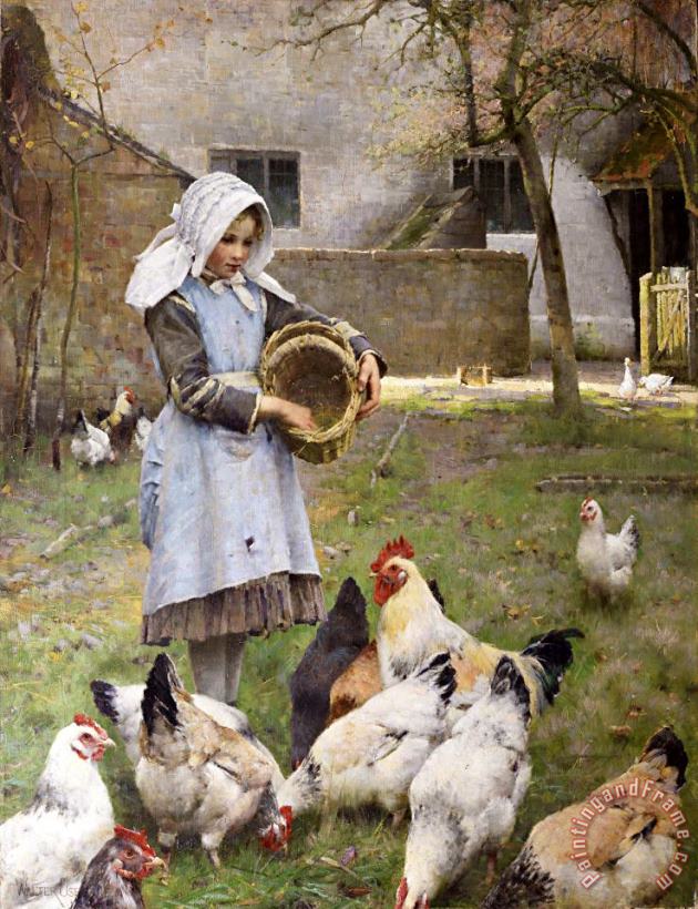 Walter Frederick Osborne Feeding The Chickens Art Painting