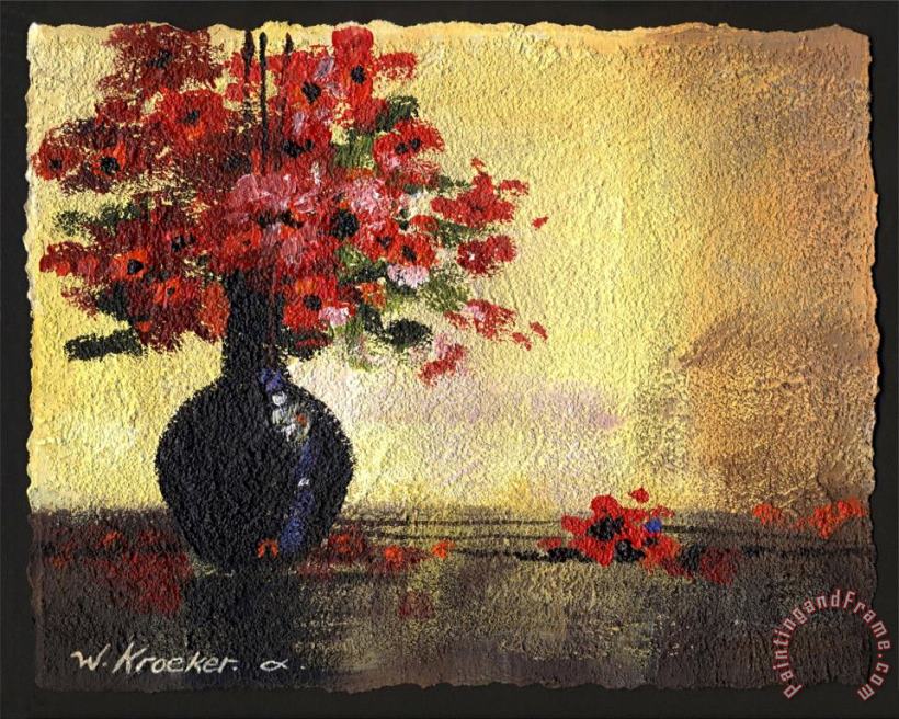 Black Vase with Red Flowers painting - Wendy Kroeker Black Vase with Red Flowers Art Print