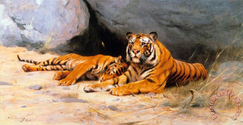Tigers Resting painting - Wilhelm Kuhnert Tigers Resting Art Print