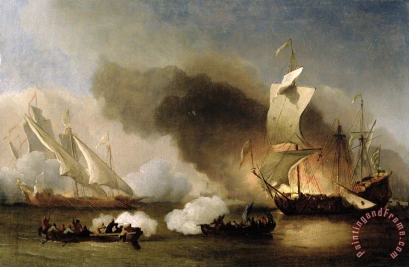 An Action off the Barbary Coast with Galleys and English Ships painting - Willem van de Velde An Action off the Barbary Coast with Galleys and English Ships Art Print