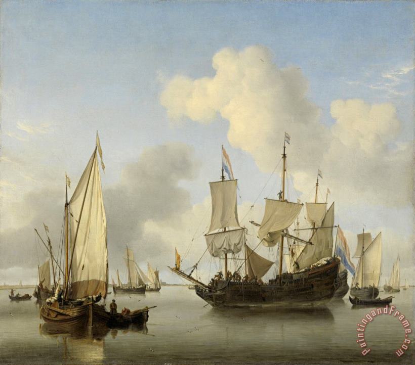 Ships at Anchor on The Coast painting - Willem van de Velde Ships at Anchor on The Coast Art Print