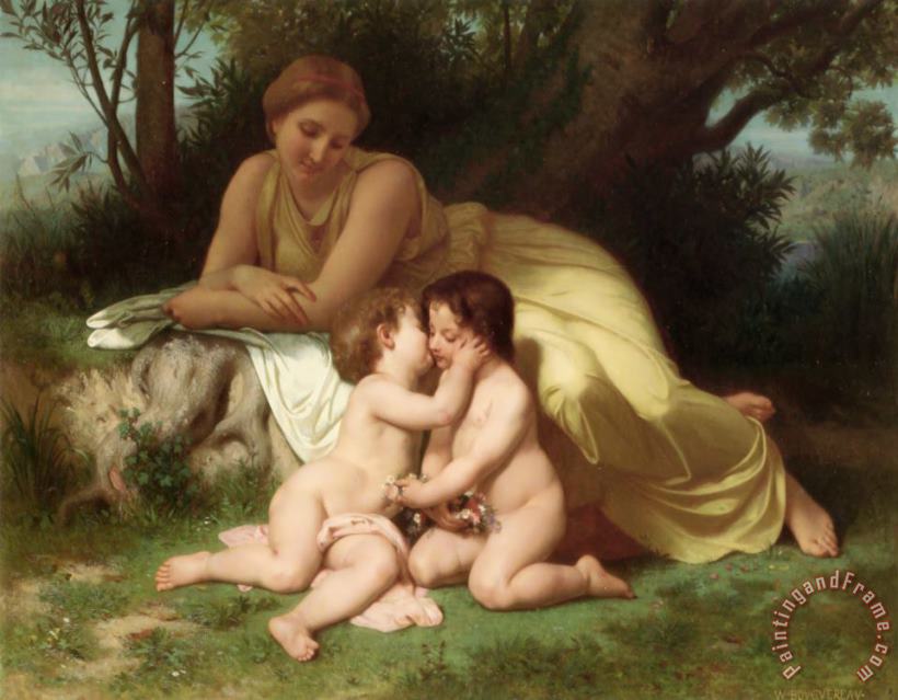William Adolphe Bouguereau Young Woman Contemplating Two Embracing Children Art Print