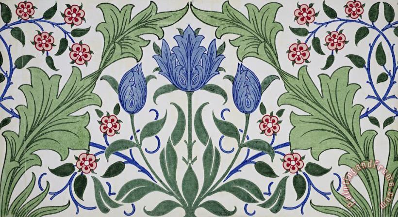 William Morris Floral Wallpaper Design with Tulips Art Painting