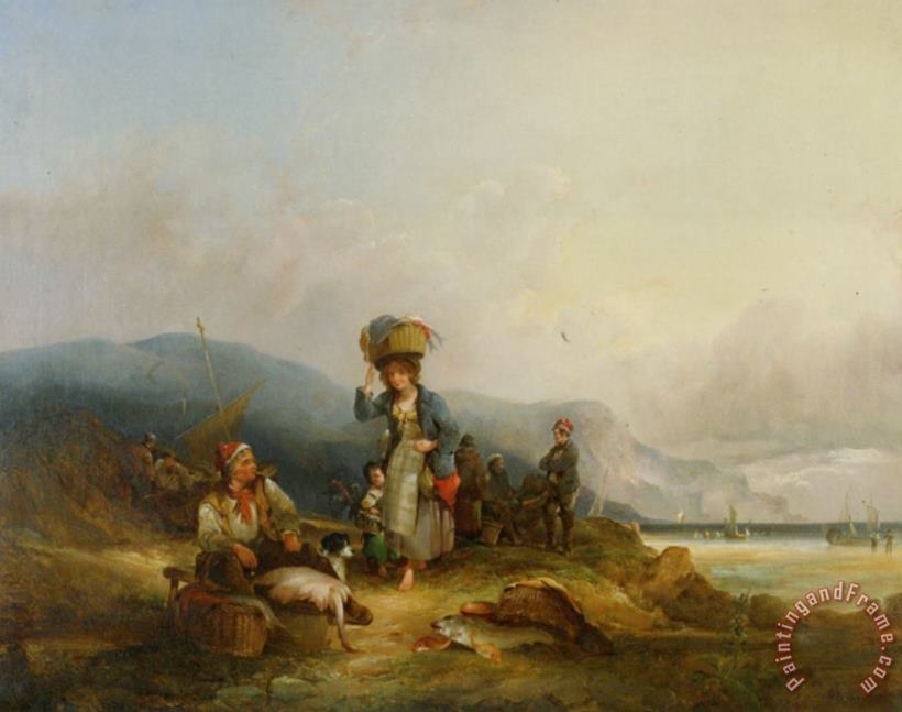 Fisherfolk And Their Catch by The Sea painting - William Shayer, Snr Fisherfolk And Their Catch by The Sea Art Print