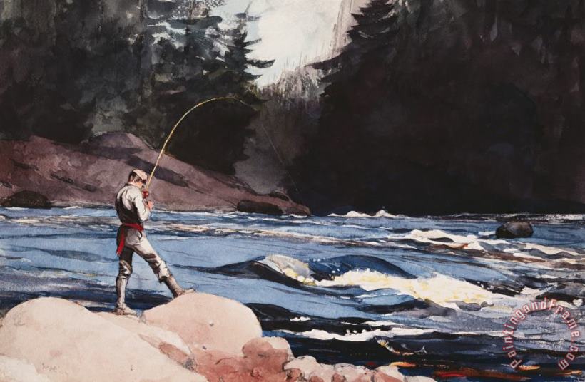 Winslow Homer Man Fishing a New England Stream Art Painting
