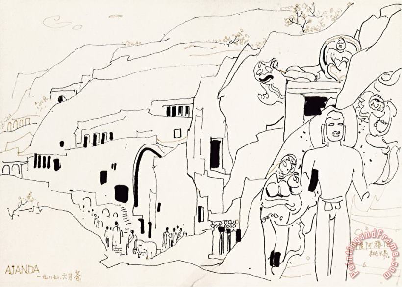 Wu Guanzhong Ajanta Caves of India, 1987 Art Painting