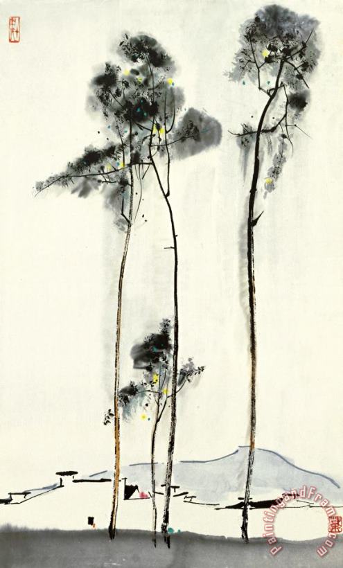 Wu Guanzhong Birch Art Painting