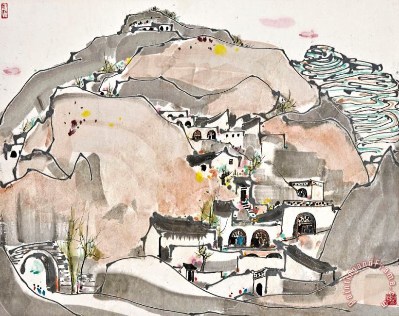 Wu Guanzhong Cave Dwellings Art Painting