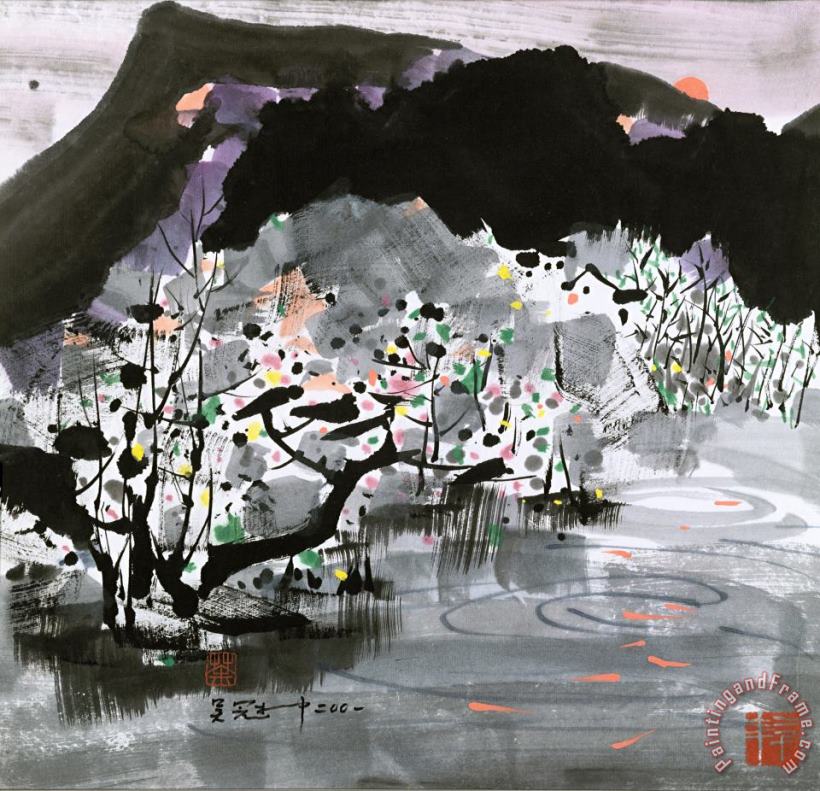 Wu Guanzhong Mountains at Sunset, 2001 Art Painting