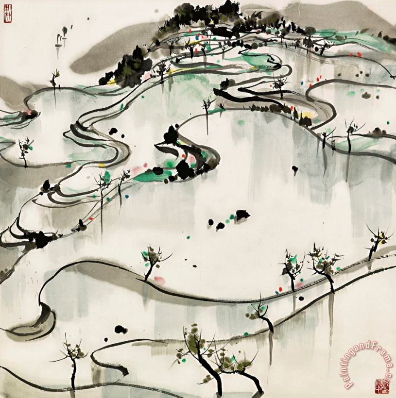 Wu Guanzhong Paddy Fields Art Painting