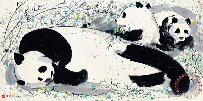Wu Guanzhong Pandas, 1992 Art Painting