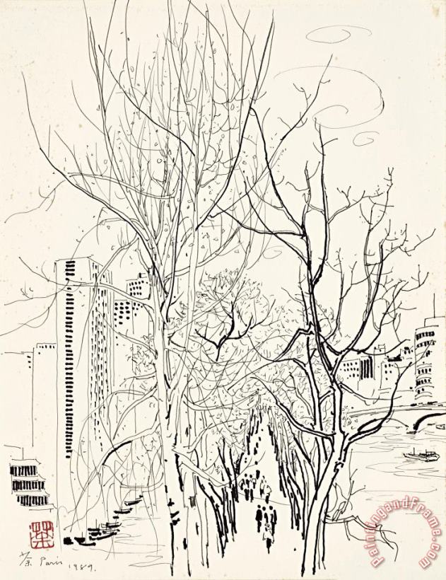 Wu Guanzhong Scenery Along The Seine 巴黎塞納河, 1989 Art Print