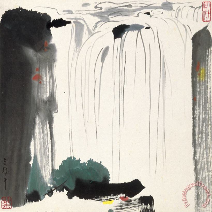 Waterfall painting - Wu Guanzhong Waterfall Art Print
