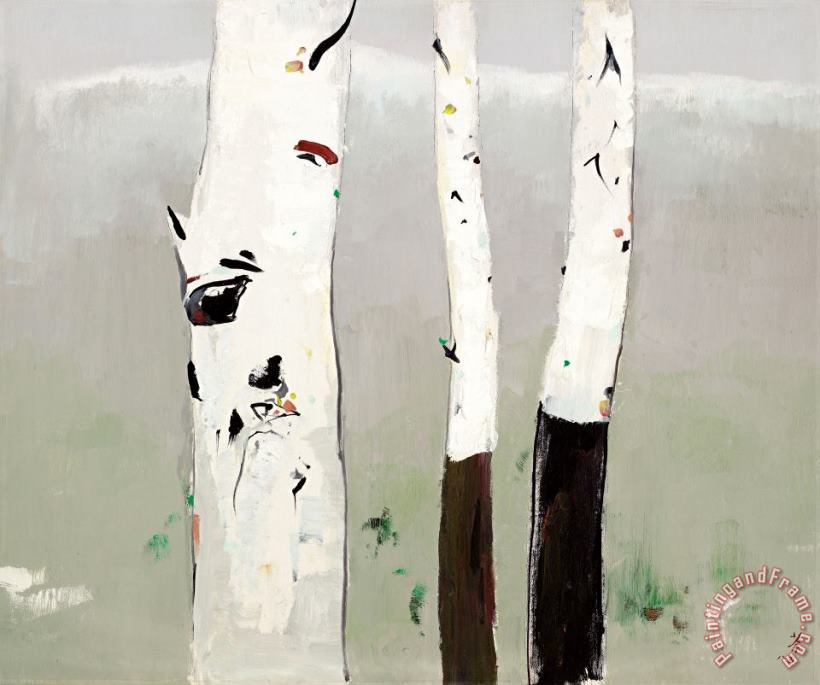 White Birch, 1985 painting - Wu Guanzhong White Birch, 1985 Art Print