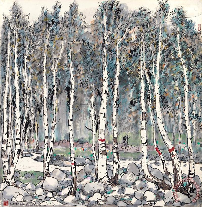 White Birch Forest in Xinjiang, 1981 painting - Wu Guanzhong White Birch Forest in Xinjiang, 1981 Art Print
