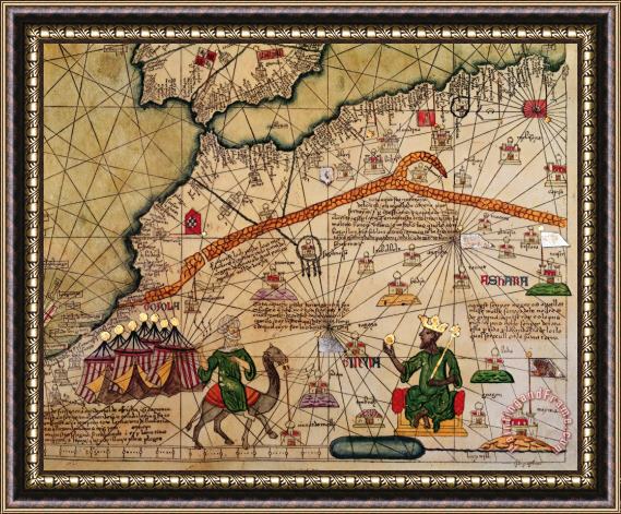 Abraham Cresques Catalan Map of Europe and North Africa Charles V of France in 1381 Framed Painting