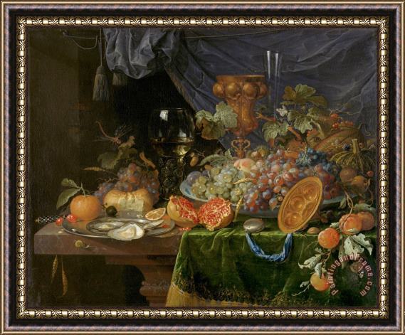Abraham Mignon Still Life with Fruit And Oysters Framed Painting