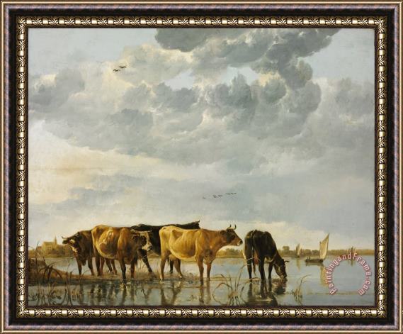 Aelbert Cuyp Cows in a River Framed Painting