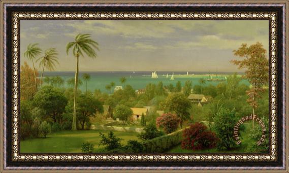 Albert Bierstadt Panoramic View of the Harbour at Nassau in the Bahamas Framed Print