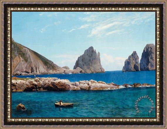 Albert Bierstadt Rowing off the Rocks Framed Painting