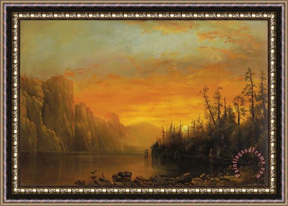 Albert Bierstadt Sunset Behind The Cliffs Framed Painting