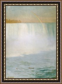 The Waterfall Framed Paintings - Waterfall and Rainbow at Niagara Falls by Albert Bierstadt