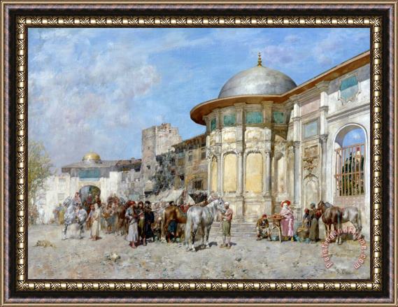 Alberto Pasini Horse Market, Syria Framed Painting