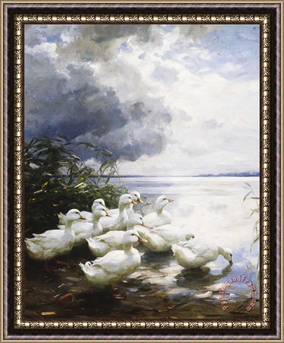 Alexander Max Koester Ducks at The Lake's Edge Framed Painting