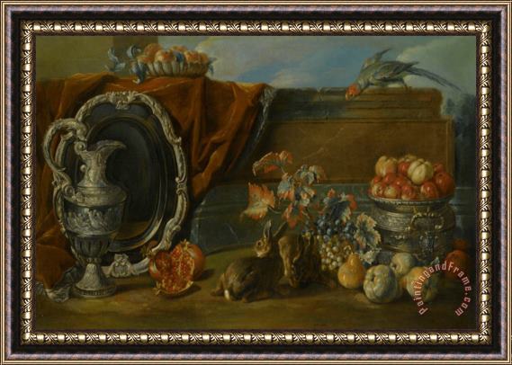 Alexandre-Francois Desportes A Still Life with Two Rabbits Framed Print