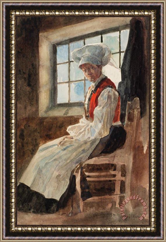 Alexandre Lunois Scandinavian Peasant Woman In An Interior Framed Painting