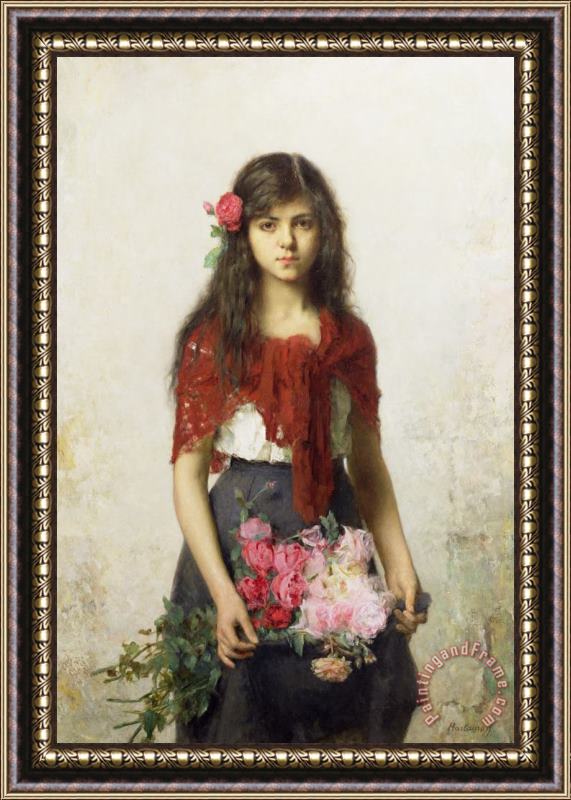 Alexei Alexevich Harlamoff Young girl with blossoms Framed Print