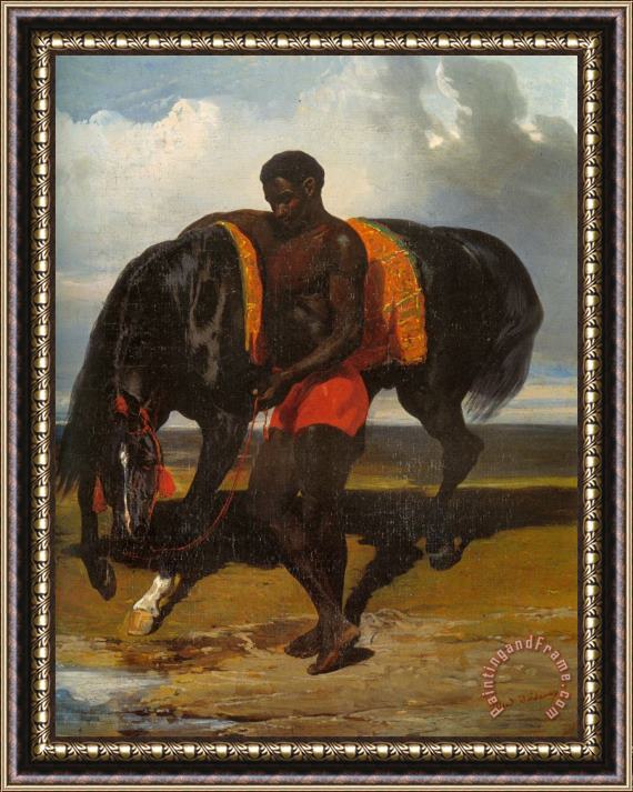 Alfred Dedreux African Keeping a Horse at The Side of a Sea Framed Print